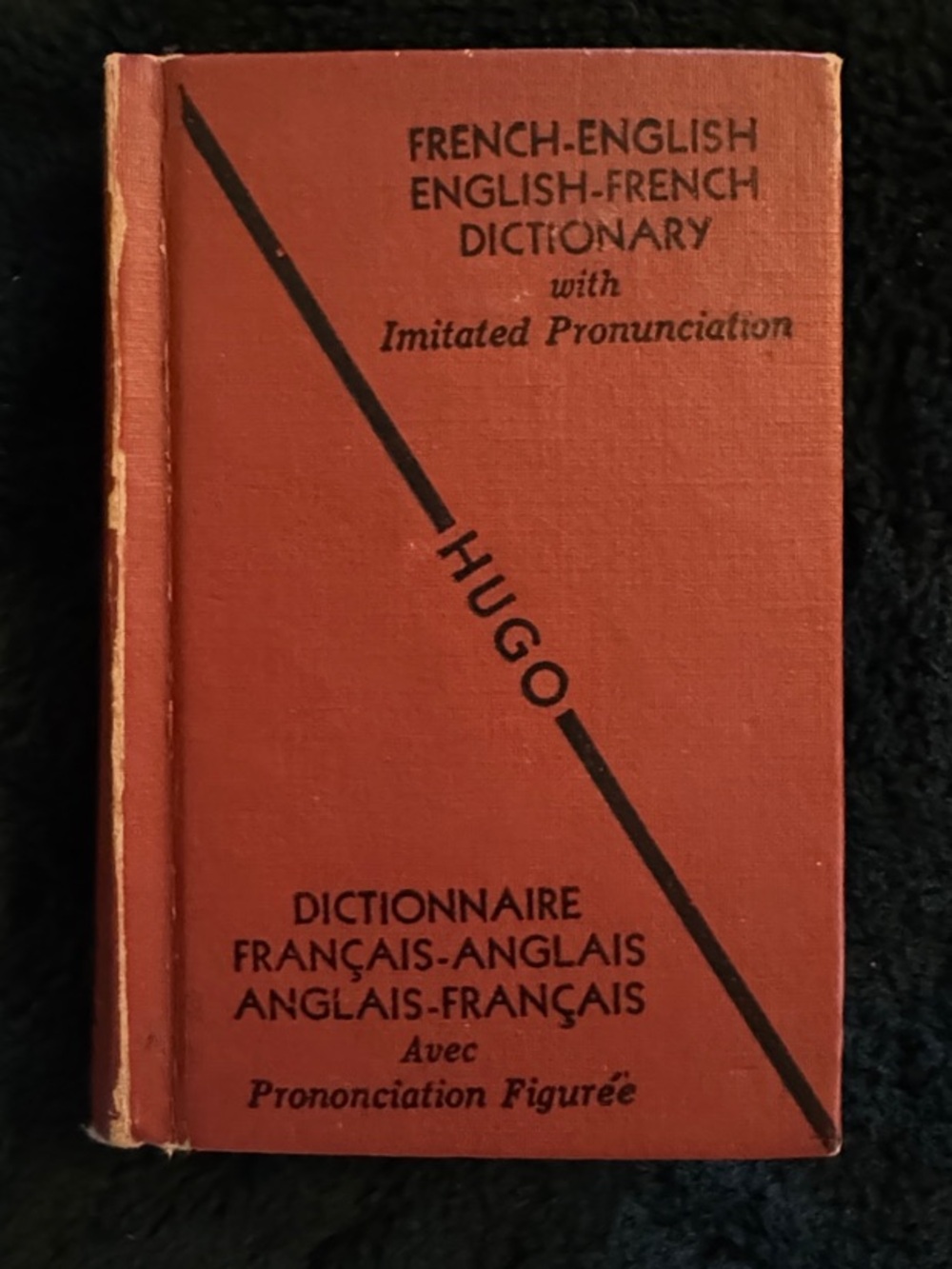 Antique 1929 HUGO Red French-English Miniature Dictionary - 3” x 4.5”